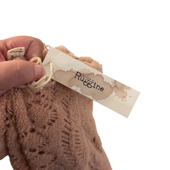 NWT macchia di Ruggine Blush Peach Knit Fringe Poncho One Size Prairie V neck - Picture 3 of 10